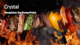  Presentation with flames - Presentation theme having braai party - tasty skewers with fire flames background and a black colored foreground