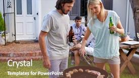  Presentation with helping women - Audience pleasing slides consisting of braai party - women helping boyfriend husband backdrop and a violet colored foreground