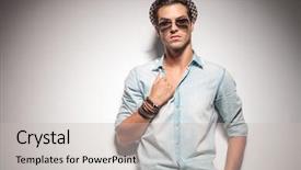  Presentation with fashion - Slide set with bracelet - handsome young fashion man leaning background and a light gray colored foreground