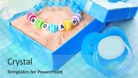  Presentation with baby congratulation boy blue - Slide deck with bracelet with baby name noah background and a light blue colored foreground