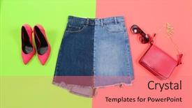  Presentation with pink and green - Amazing slide set having bracelet with sunglasses skirt jeans backdrop and a coral colored foreground