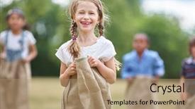  Presentation with race - Presentation theme featuring braided hair at sack race background and a coral colored foreground