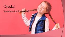  Presentation with smiling little girl - Slide deck having braids - portrait of smiling young little background and a coral colored foreground