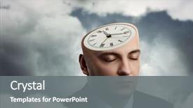  Presentation with clock - Cool new slide deck with sleep brain - businessman's head with clock instead backdrop and a gray colored foreground