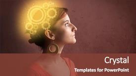  Presentation with thinking brain - Colorful slide deck enhanced with brain - clever girl thinking backdrop and a tawny brown colored foreground