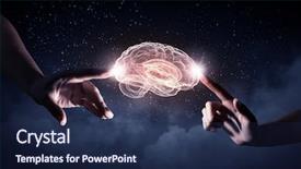  Presentation with human brain - Colorful presentation theme enhanced with brain - close up of human hands backdrop and a navy blue colored foreground