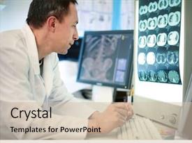  Presentation with brain - Beautiful theme featuring brain - doctor looking at ct scan backdrop and a soft green colored foreground