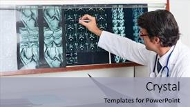  Presentation with radiologist - Slide deck with brain - mixed race male radiologist reviewing background and a light gray colored foreground