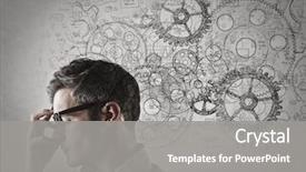  Presentation with thinking brain - Presentation theme featuring brain - serious man with glasses thinking background and a gray colored foreground