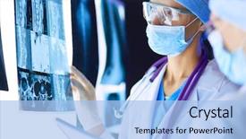  Presentation with medical brain - Slide deck featuring brain - two female women medical doctors background and a light blue colored foreground