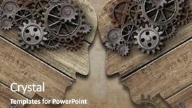  Presentation with collision - Audience pleasing PPT layouts consisting of brain - two wooden heads with gears backdrop and a coral colored foreground