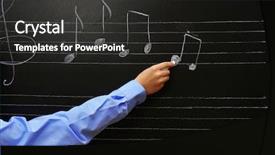  Presentation with little children writing - Beautiful slide deck featuring music brain - view on schoolboy's hand writing backdrop and a dark gray colored foreground