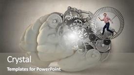  Presentation with mechanic gears - Slide deck featuring brain - young businessman running in wheel background and a gray colored foreground