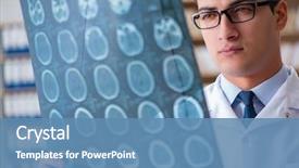  Presentation with ct computed tomography scanner in hospital - Slides with brain - young doctor looking at computed background and a teal colored foreground