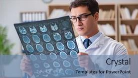  Presentation with brain - Beautiful slides featuring brain - young doctor looking at computed backdrop and a teal colored foreground