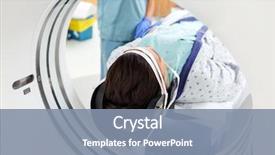  Presentation with examination - Slide set with brain - young female patient undergoing ct background and a seafoam green colored foreground