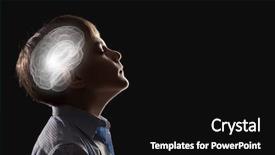  Presentation with closed - PPT theme enhanced with brain - young thoughtful boy of school background and a black colored foreground