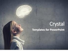  Presentation with brain - PPT theme consisting of brain - young thoughtful girl of school background and a gray colored foreground