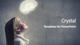  Presentation with school - PPT theme consisting of brain - young thoughtful girl of school background and a gray colored foreground
