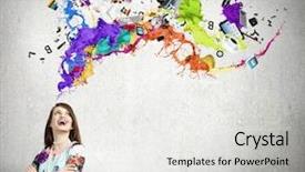  Presentation with bulb brain - Colorful PPT theme enhanced with brain - young woman in colorful dress backdrop and a light gray colored foreground