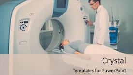  Presentation with lab - Slide deck with brain - young woman visiting computed tomography background and a lemonade colored foreground