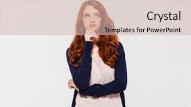  Presentation with poster on white wall above - Theme consisting of brain 20 - photo of thoughtful young redhead background and a  colored foreground