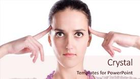  Presentation with thinking brain - PPT theme enhanced with brain 20 - woman in thinking pose portrait background and a lemonade colored foreground