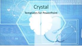  Presentation with brain burnout - PPT theme featuring brain against clipboard with keyboard background and a cool aqua colored foreground