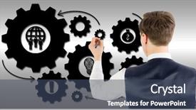  Presentation with policy writing - PPT theme featuring brain arrow - businessman writing something with pen background and a ocean colored foreground