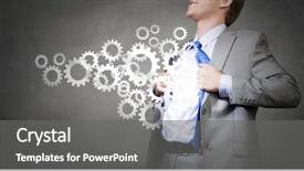  Presentation with super hero - Slide set with brain break - young businessman acting like super background and a gray colored foreground