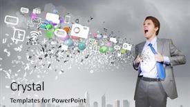  Presentation with brain break - Audience pleasing presentation design consisting of brain break - young businessman acting like super backdrop and a  colored foreground