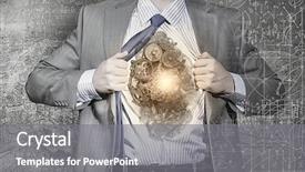  Presentation with super hero - Audience pleasing presentation design consisting of brain break - young businessman acting like super backdrop and a gray colored foreground