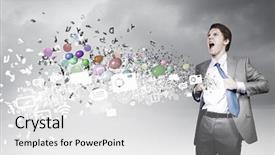  Presentation with brain break - Colorful presentation theme enhanced with brain break - young businessman acting like super backdrop and a white colored foreground