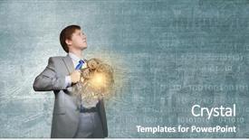  Presentation with super hero - Cool new slide set with brain break - young businessman acting like super backdrop and a  colored foreground