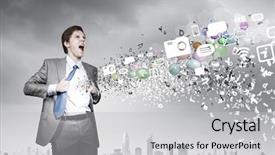  Presentation with super hero - Presentation enhanced with brain break - young businessman acting like super background and a  colored foreground