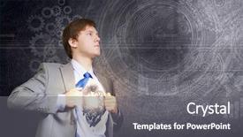  Presentation with super hero - Presentation theme consisting of brain break - young businessman acting like super background and a  colored foreground