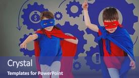  Presentation with brain kids - Presentation design consisting of brain circle - digital composite of superhero kids background and a ocean colored foreground