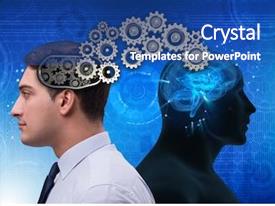  Presentation with brain - Colorful PPT theme enhanced with brain cogs - cognitive computing concept as future backdrop and a ocean colored foreground