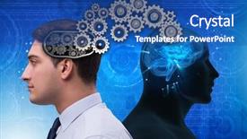  Presentation with future - Colorful PPT theme enhanced with brain cogs - cognitive computing concept as future backdrop and a ocean colored foreground