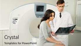  Presentation with patient and doctor - PPT theme having brain ct scan - doctor with young woman patient background and a light gray colored foreground