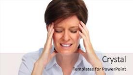  Presentation with migraine - Beautiful PPT layouts featuring brain disorder - tired business woman with headache backdrop and a coral colored foreground