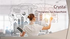  Presentation with collaborative ideas - PPT theme with brain drawing - lady boss draw some ideas background and a  colored foreground