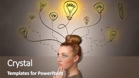  Presentation with solutions - Slide set consisting of brain drawing - pretty girl with draw bulbs background and a violet colored foreground