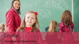  Presentation with teacher - Colorful PPT layouts enhanced with brain elementary school - teacher with her students backdrop and a  colored foreground