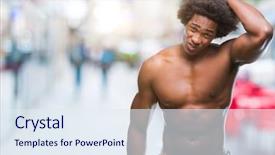  Presentation with afro - Presentation design having shirtless man showing nude body background and a  colored foreground