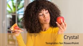  Presentation with african american woman question - Amazing slide set having brain food - african american woman choosing backdrop and a gold colored foreground