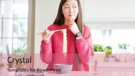  Presentation with asian noodle soup in a - PPT theme having brain food - beautiful asian woman working using background and a coral colored foreground