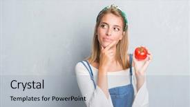  Presentation with tomato - PPT layouts having brain food - beautiful young woman over grunge background and a light blue colored foreground
