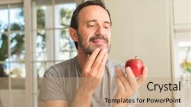  Presentation with healthy eating - Beautiful PPT theme featuring brain food - middle age man eating healthy backdrop and a coral colored foreground