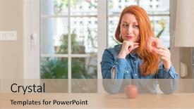  Presentation with apple - Slide deck consisting of brain food - redhead woman chooses between apple background and a coral colored foreground